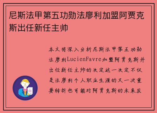 尼斯法甲第五功勋法廖利加盟阿贾克斯出任新任主帅 尼斯法甲第五功勋法廖利加盟阿贾克斯出任新任主帅